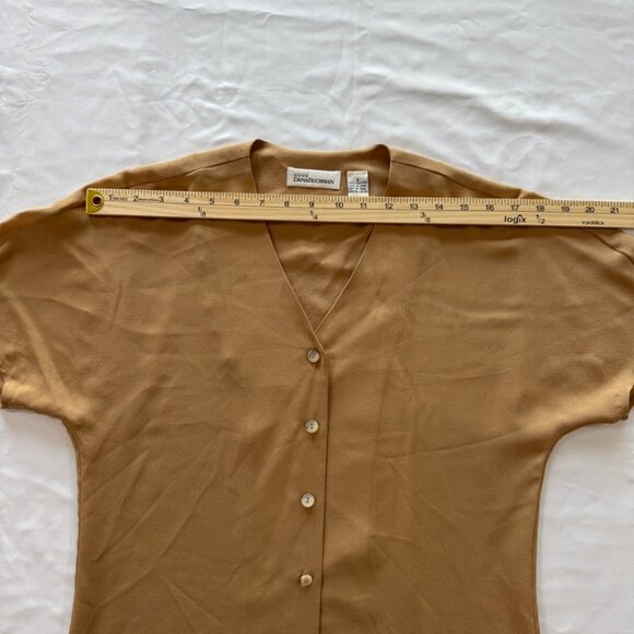 Dana Buchman 100% Silk Blouse Tan Camel Brown Dolman Sleeve Top - Picture 9 of 10